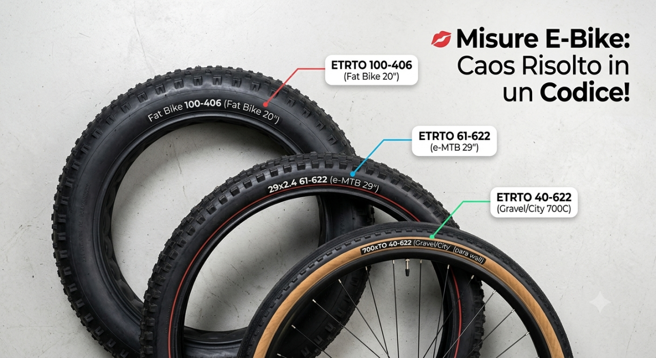 Tabella comparativa misure copertoni E-Bike: ETRTO 57-622, 700x40C, 29x2.25 - Guida pratica BatteryPower.it